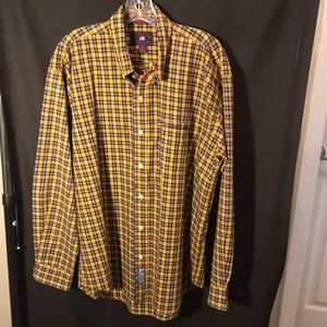 Men's Yellow and Blue Plaid Casual Button Down Shirt
